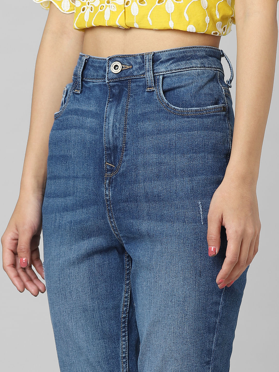 Blue High Rise Distressed Skinny Jeans