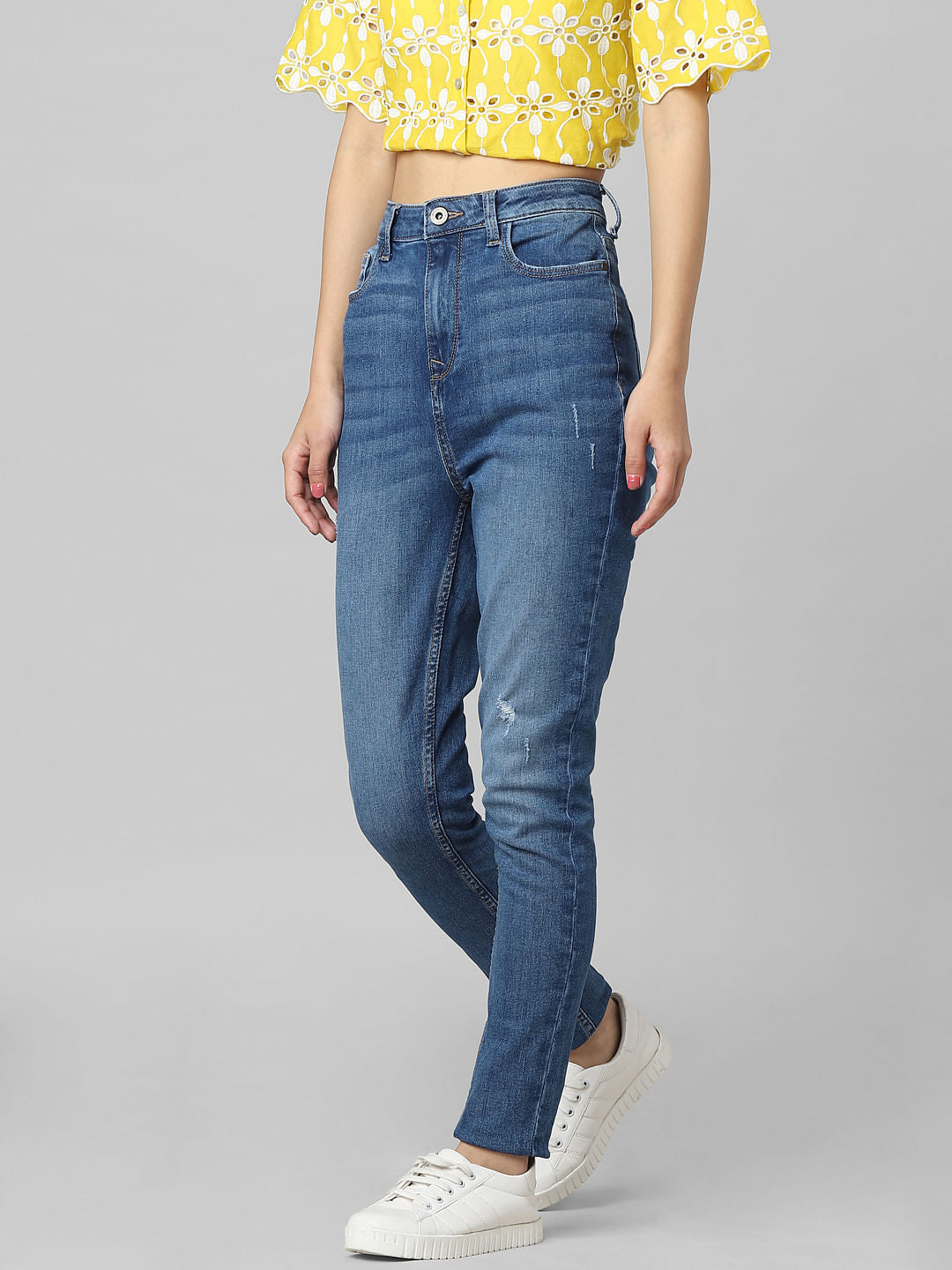 Blue High Rise Distressed Skinny Jeans