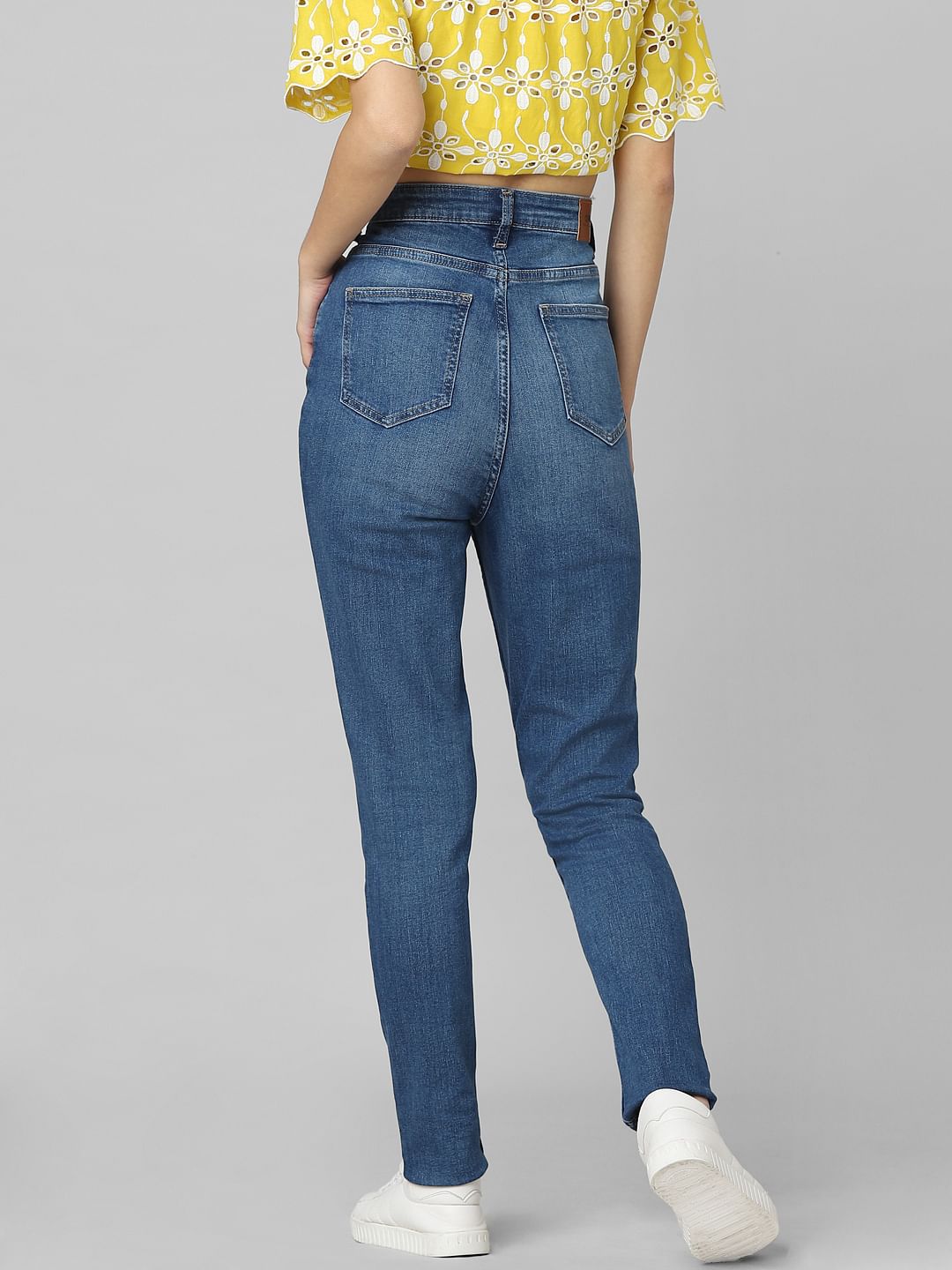 Blue High Rise Distressed Skinny Jeans