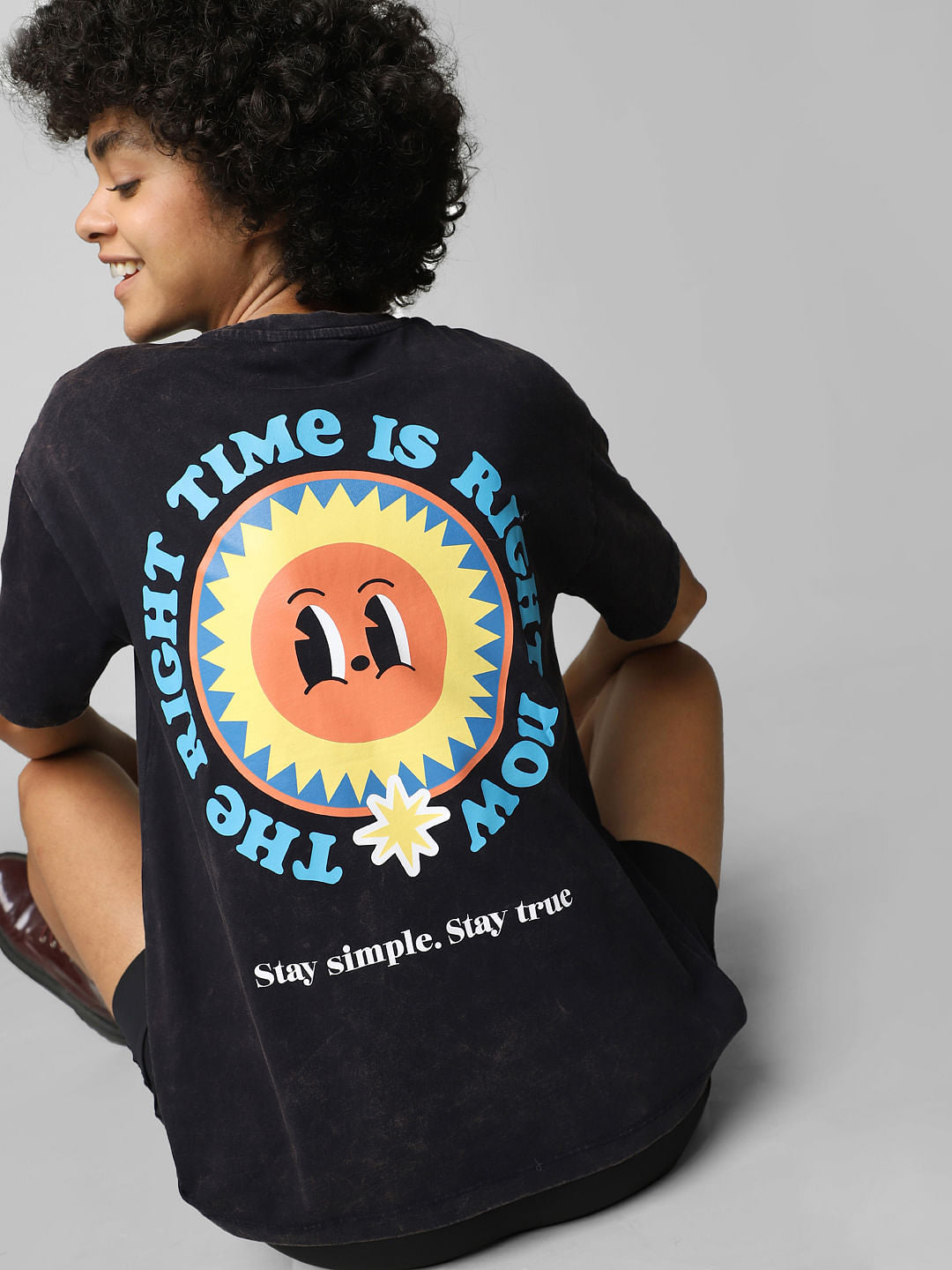 Black Washed Graphic Print T-Shirt