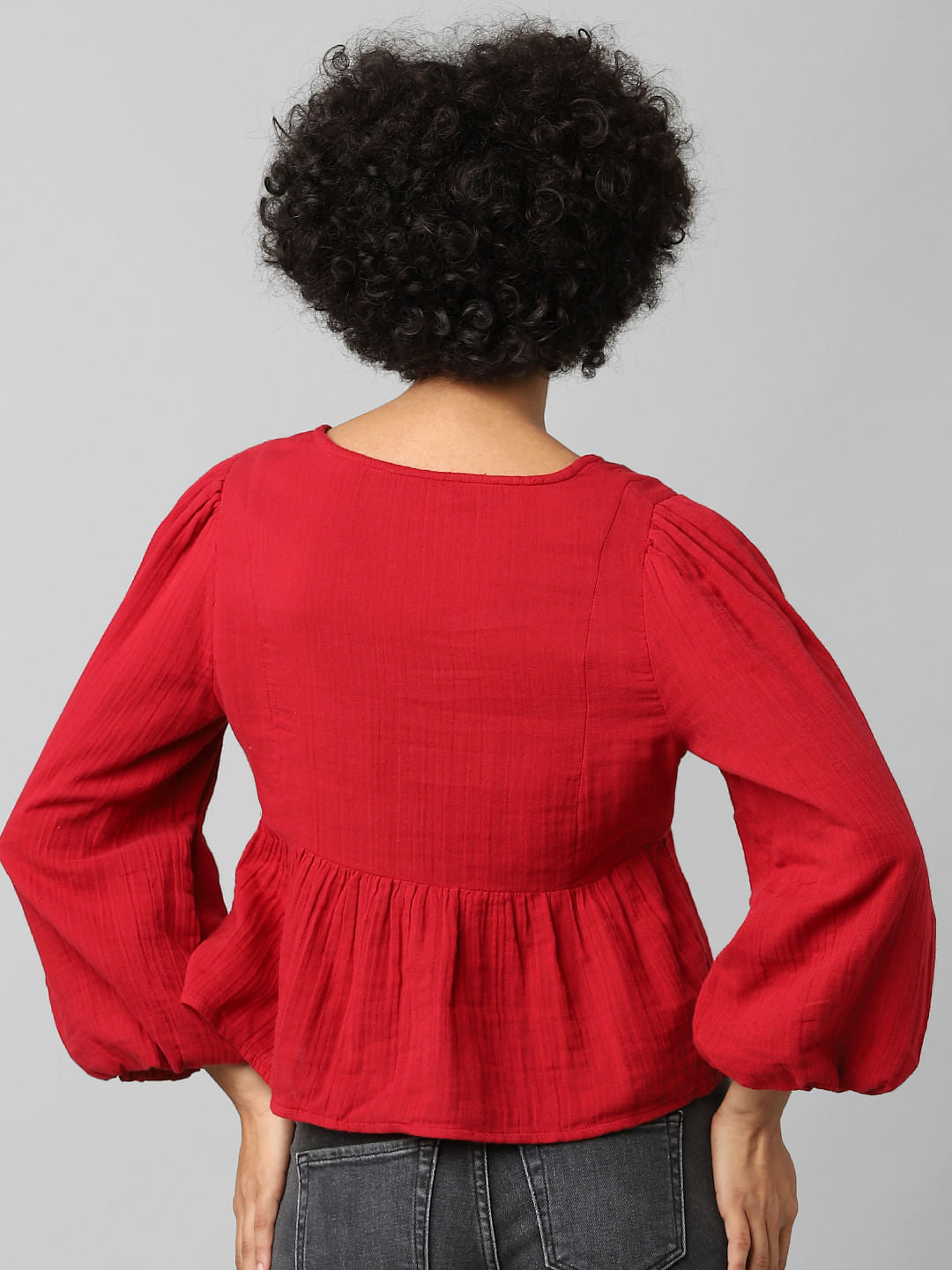 Red Embroidered Flared Top