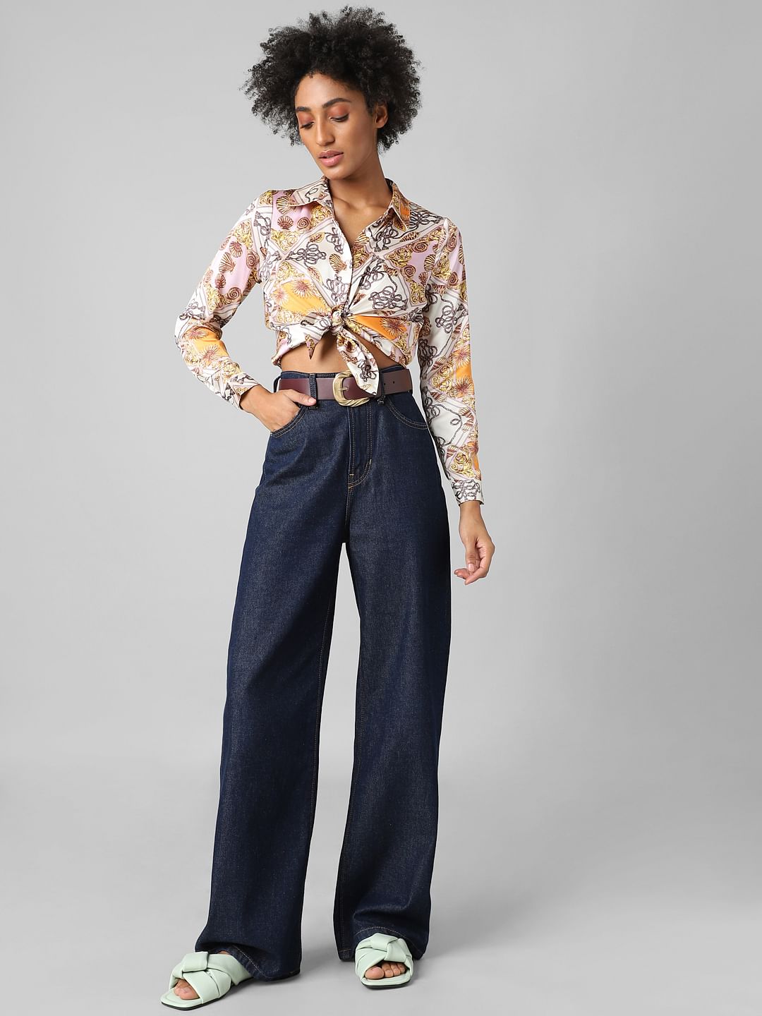 Yellow Printed Satin Shirt