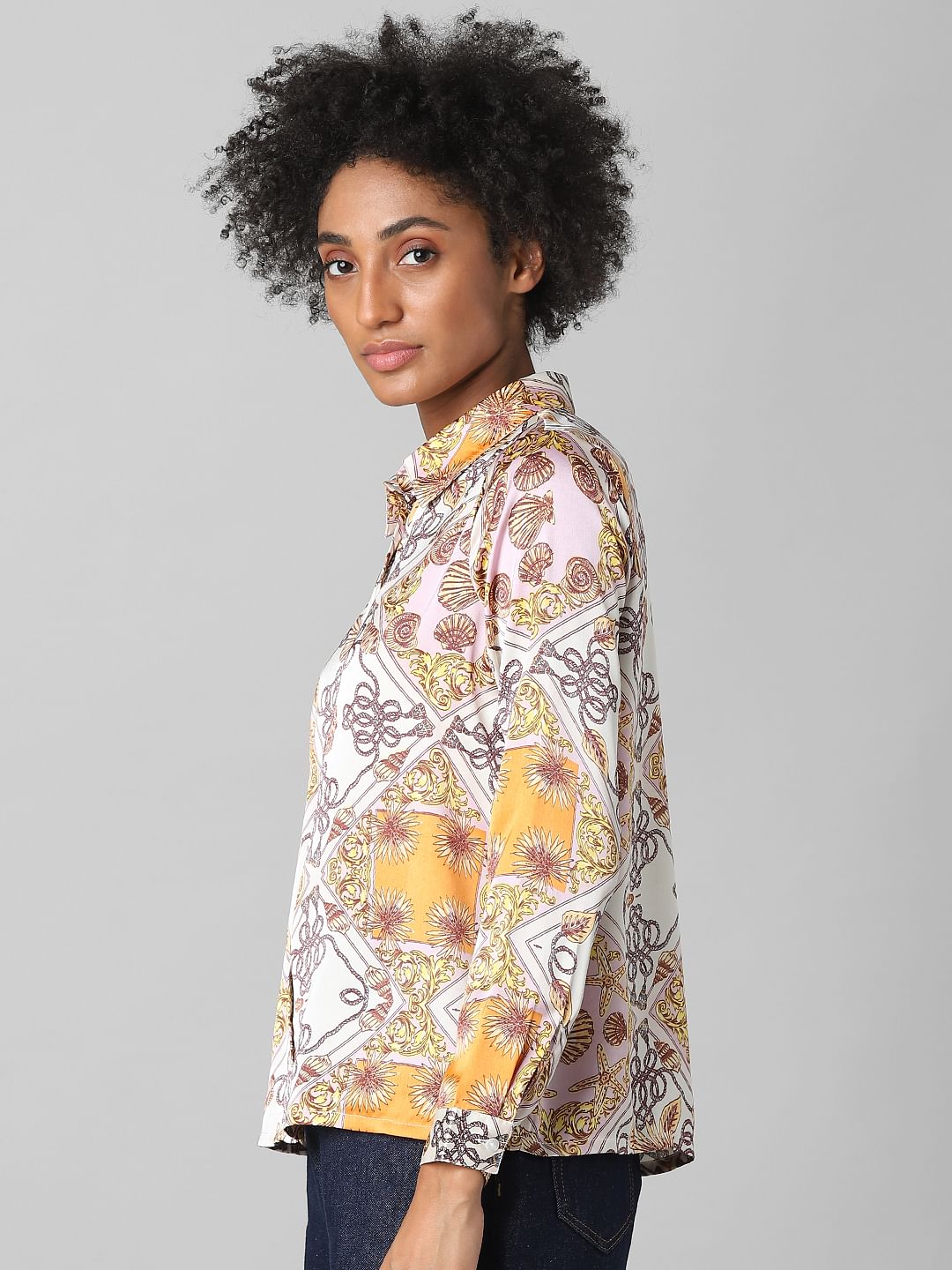 Yellow Printed Satin Shirt