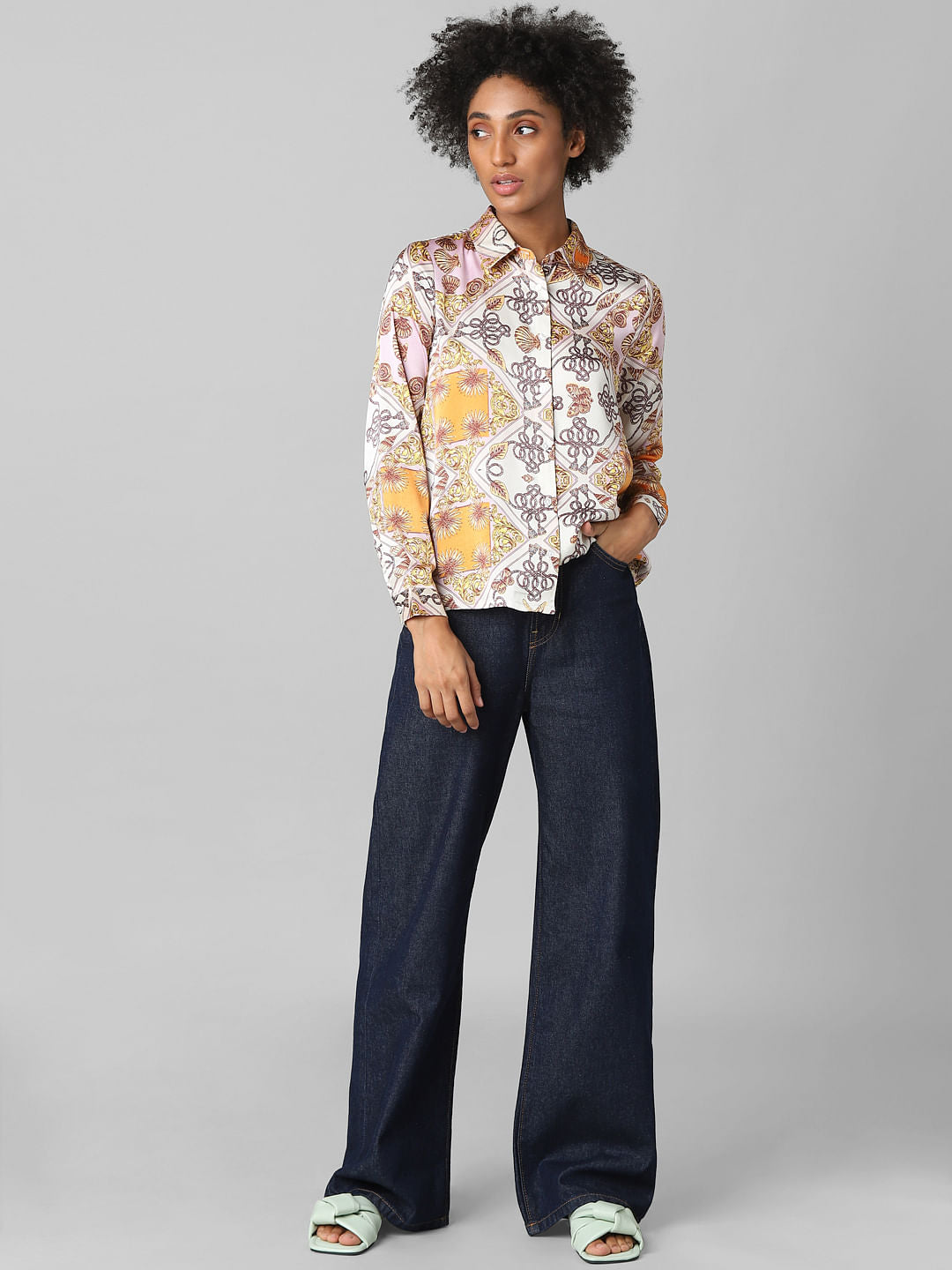 Yellow Printed Satin Shirt