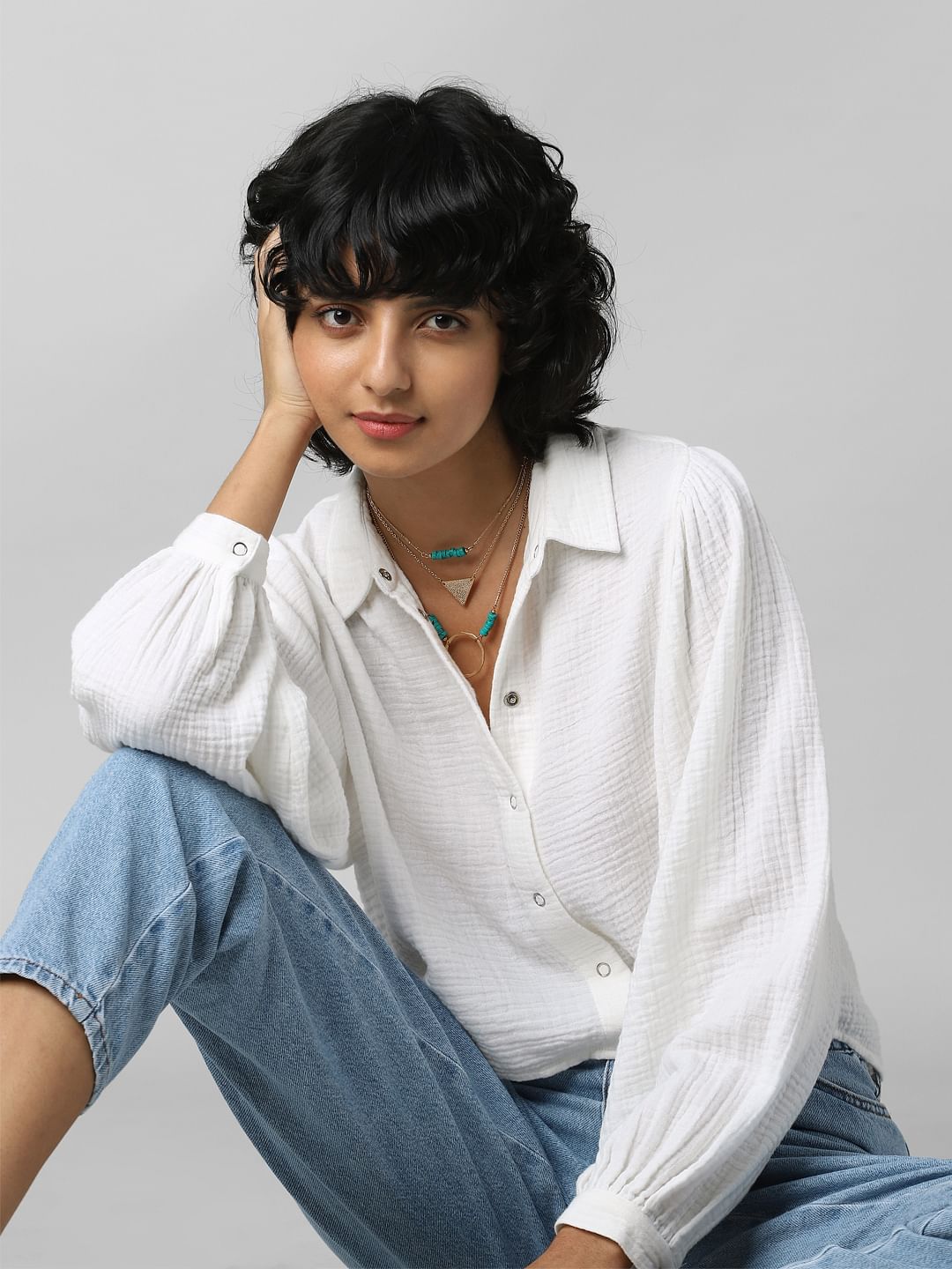 White Puff Sleeves Shirt