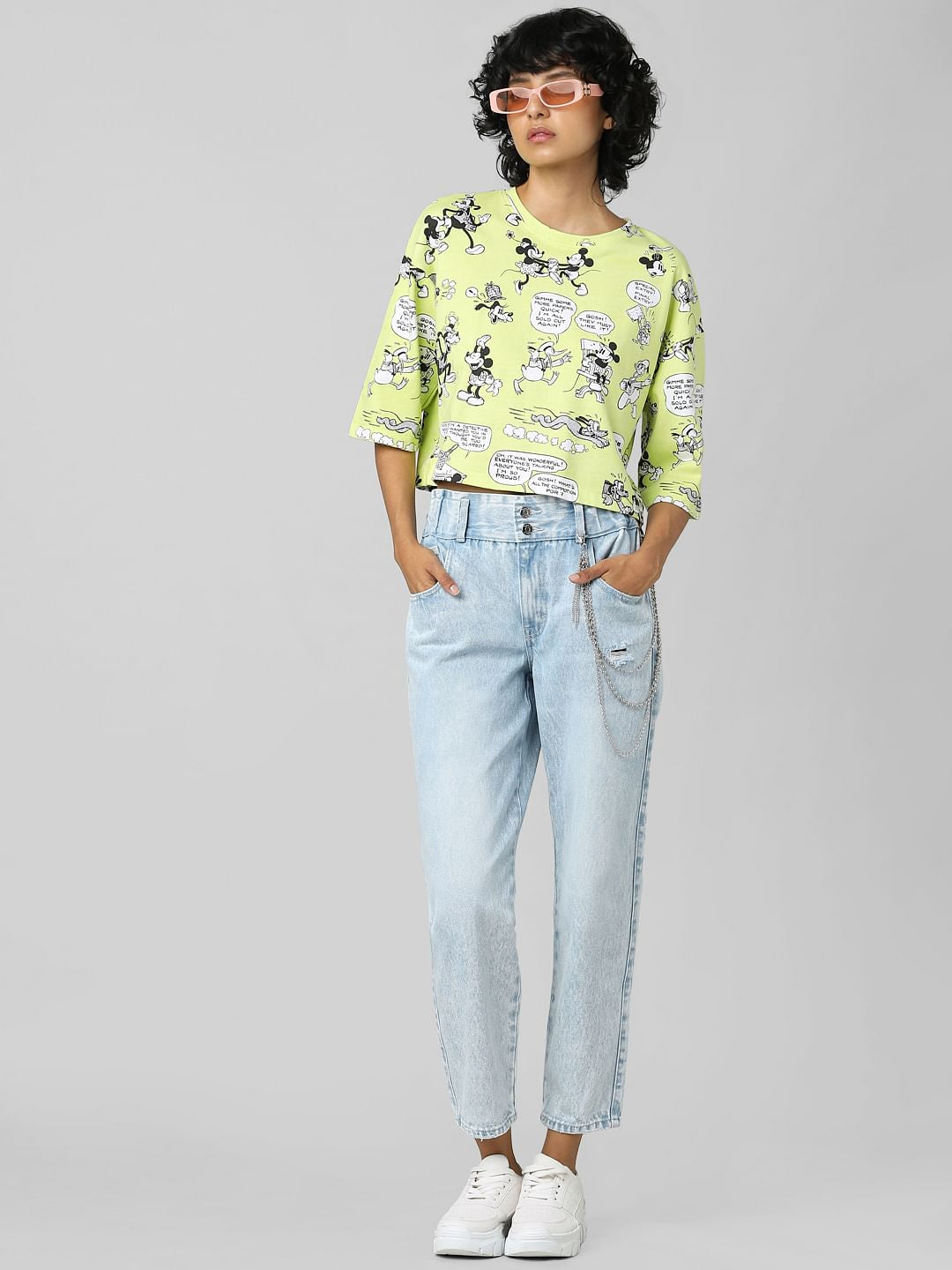 Only X Disney Green Mickey Boxy Print T-Shirt