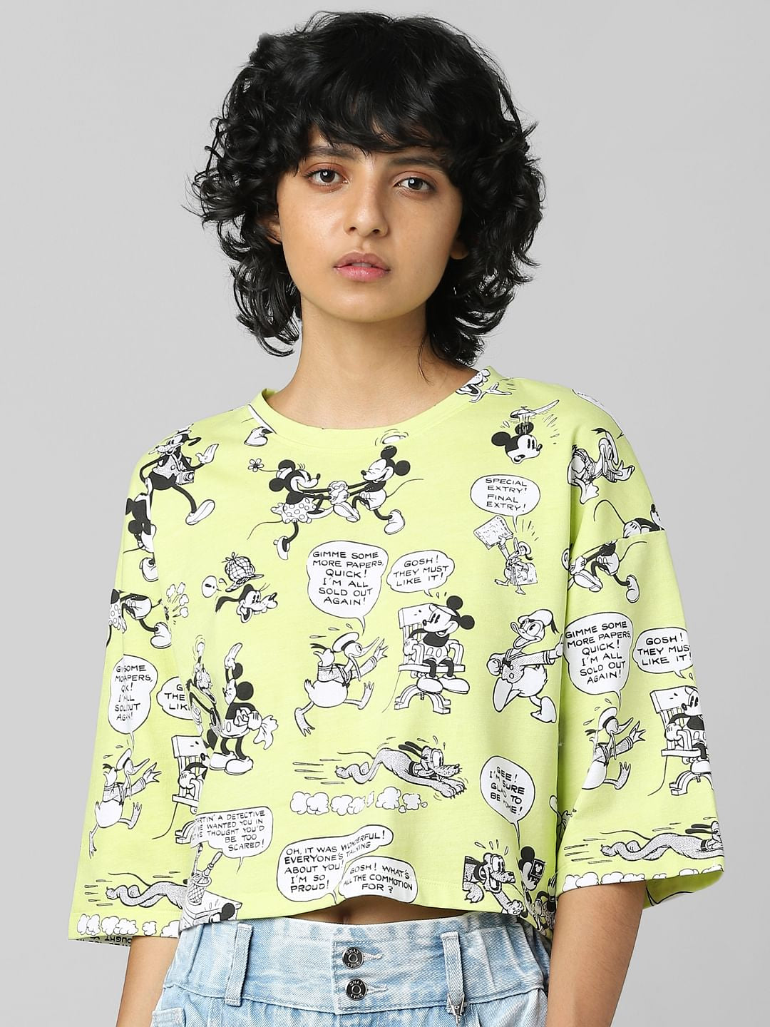 Only X Disney Green Mickey Boxy Print T-Shirt