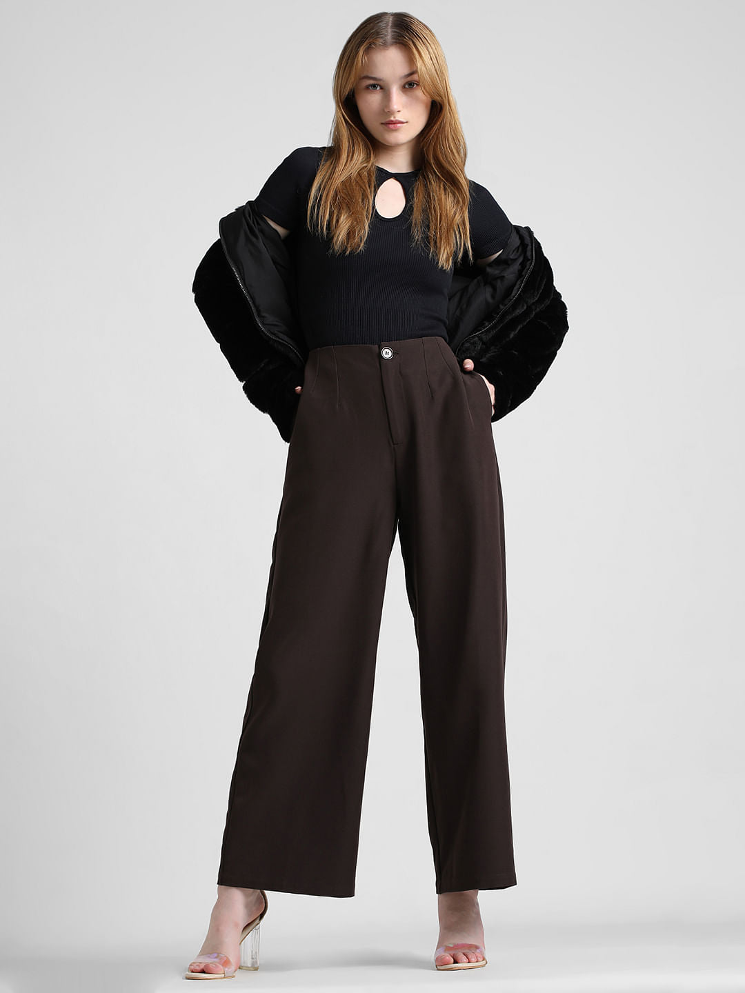 Brown High Rise Tailored Pants