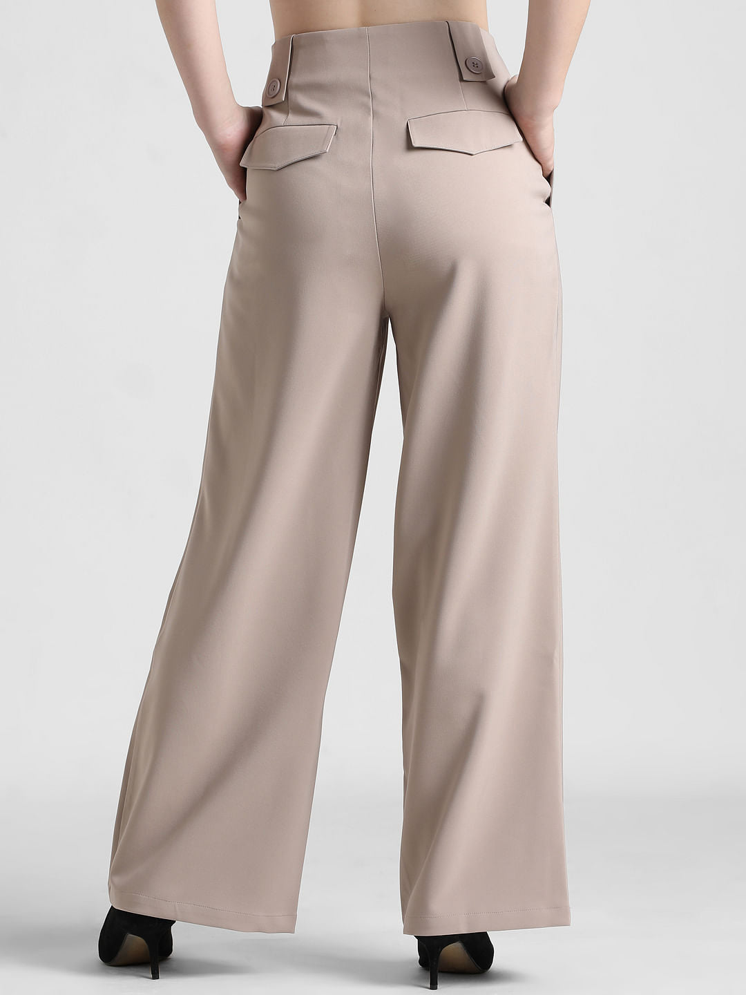 Beige High Rise Tailored Pants