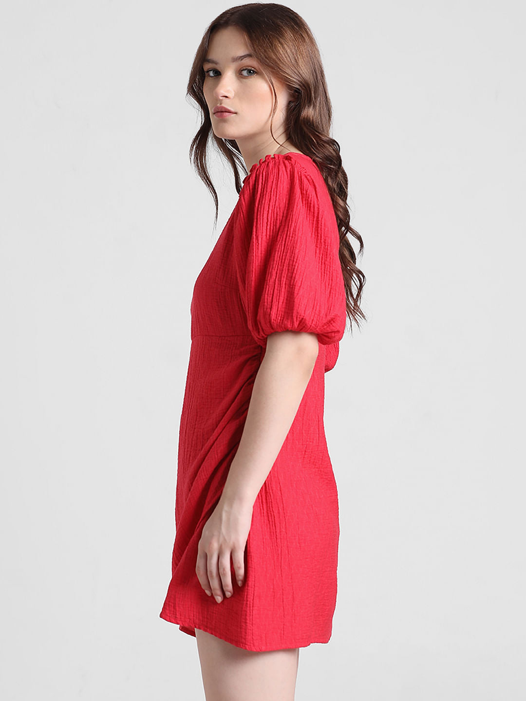 Red Jacquard Wrap Dress
