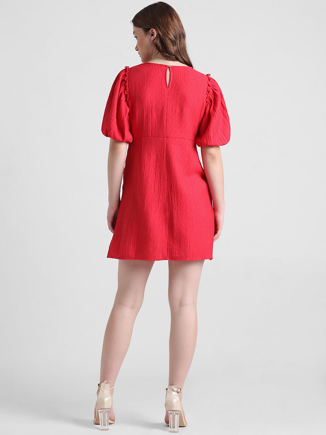 Red Jacquard Wrap Dress