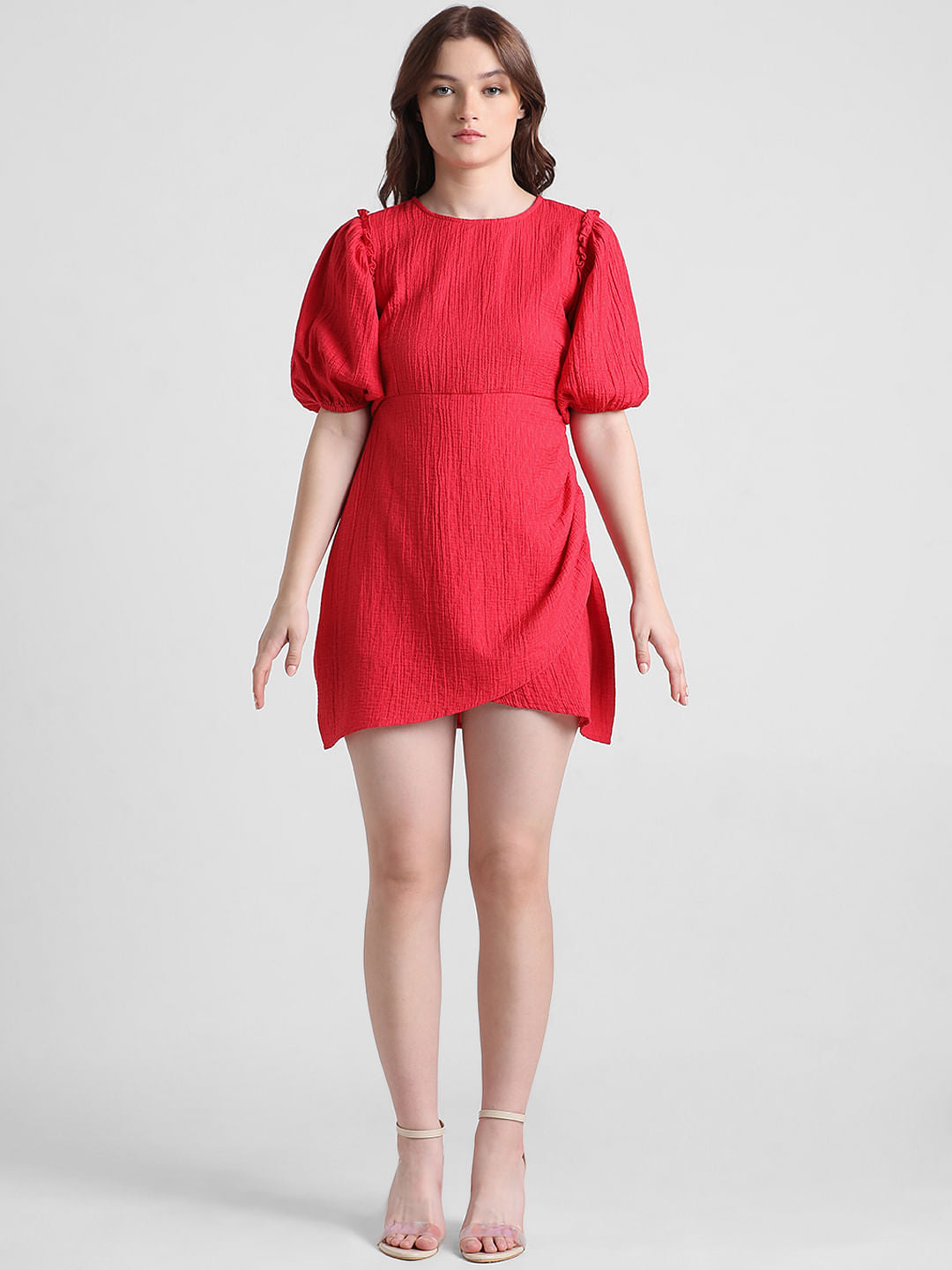 Red Jacquard Wrap Dress