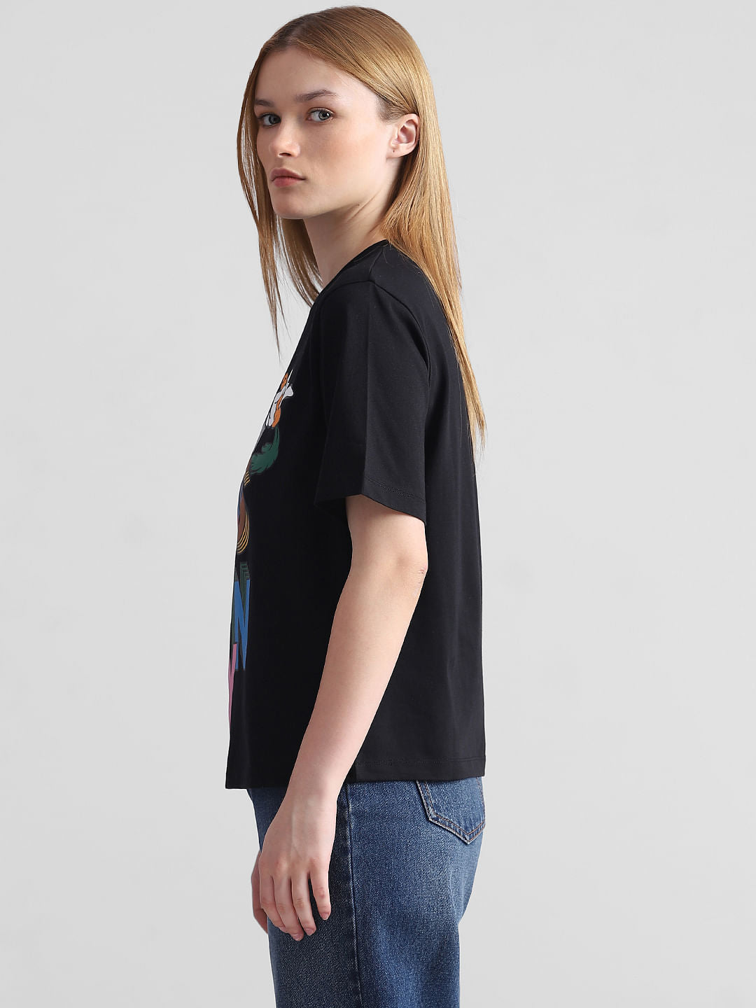 Only X Looney Tunes Black Printed T-Shirt