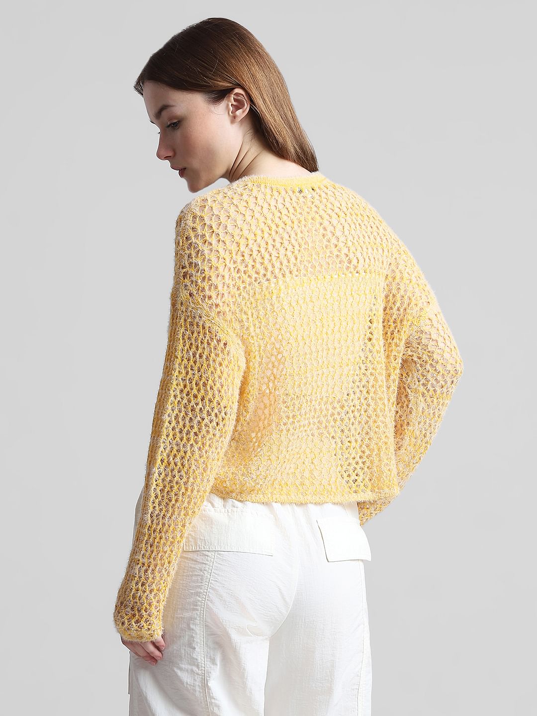 Yellow Hole-Knit Pullover