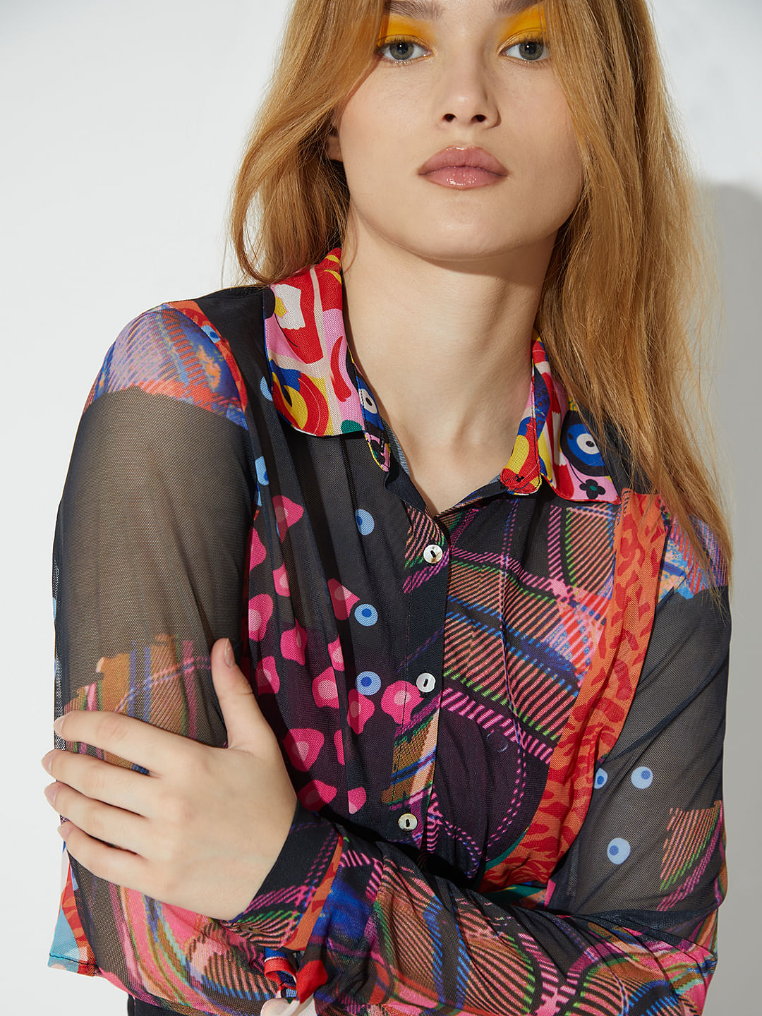 Only X Artverse Black Printed Mesh Shirt