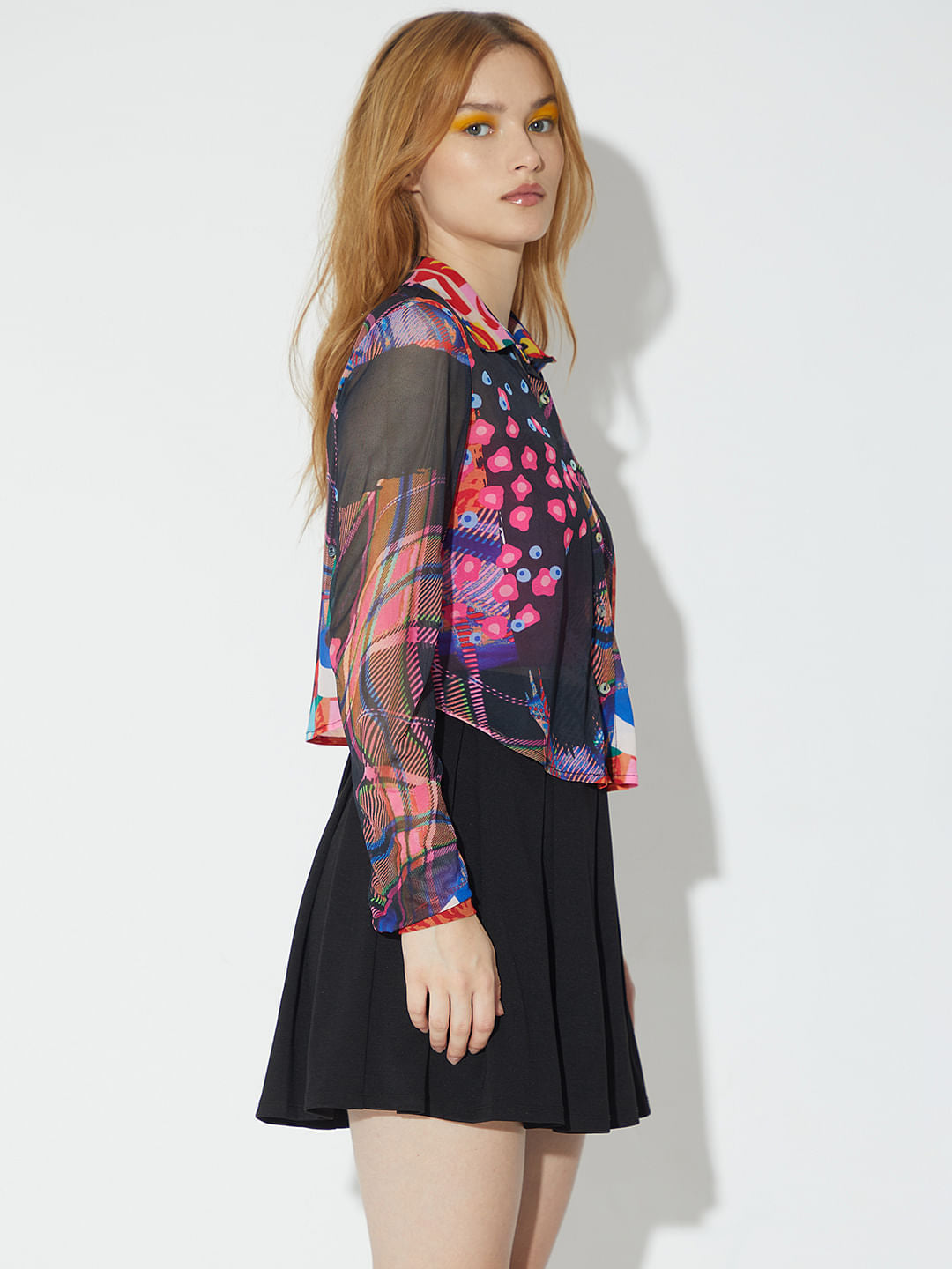 Only X Artverse Black Printed Mesh Shirt