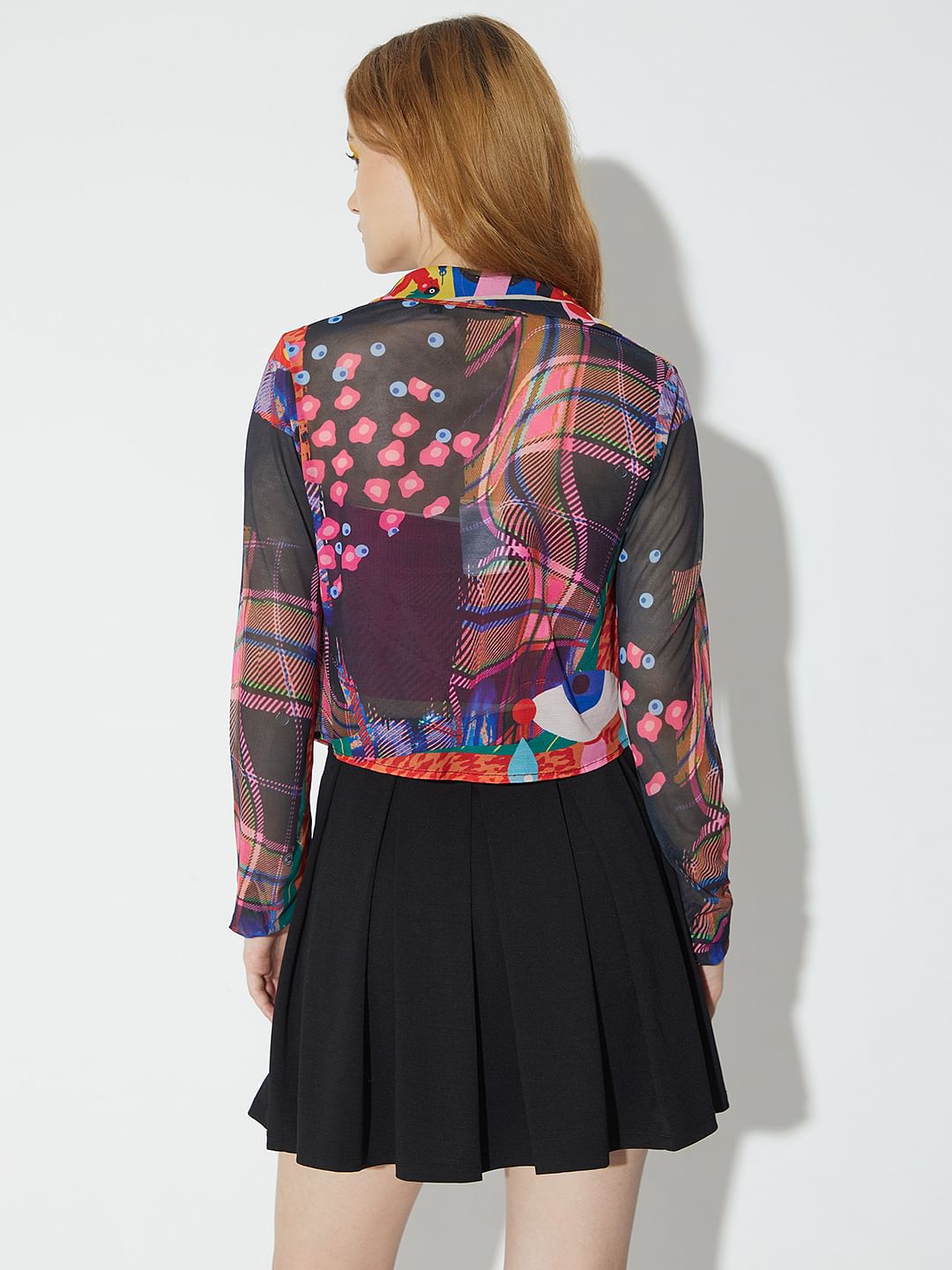 Only X Artverse Black Printed Mesh Shirt