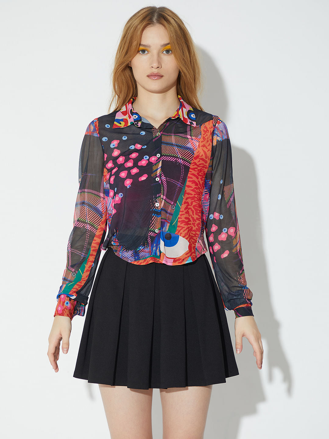 Only X Artverse Black Printed Mesh Shirt