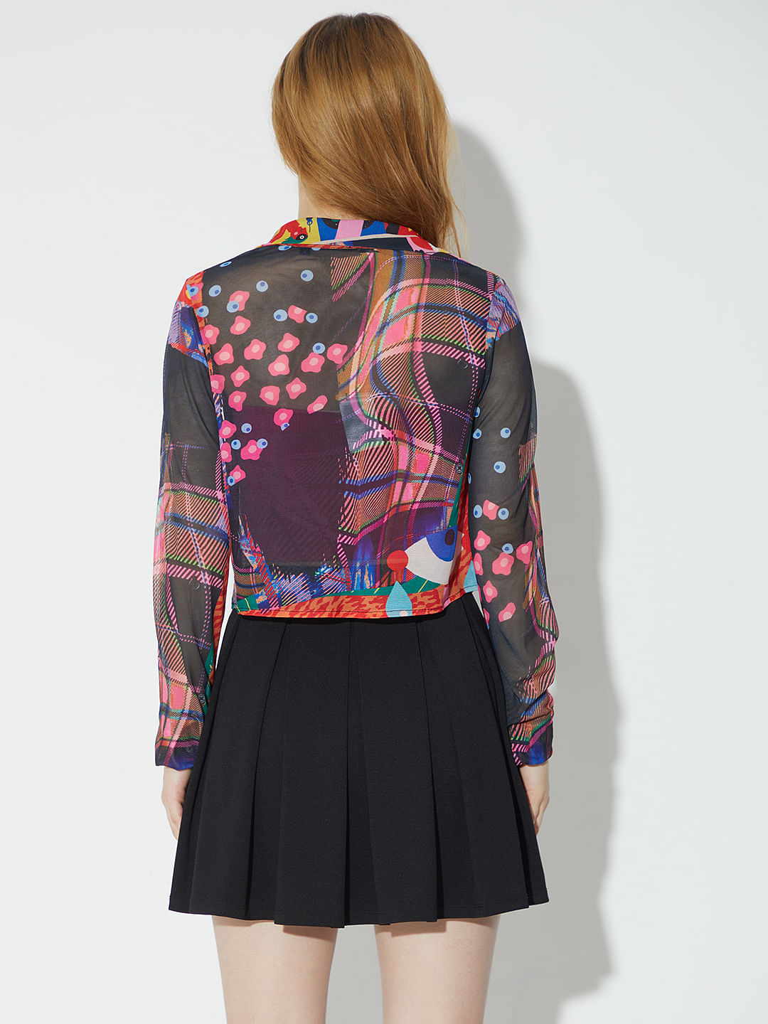 Only X Artverse Black Printed Mesh Shirt