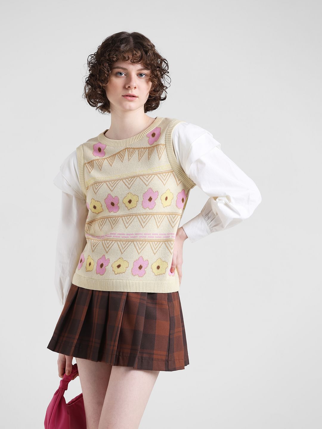 Beige Floral Print Pullover