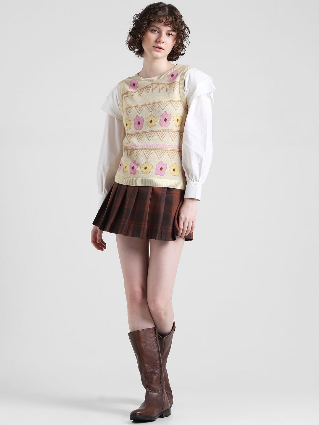 Beige Floral Print Pullover