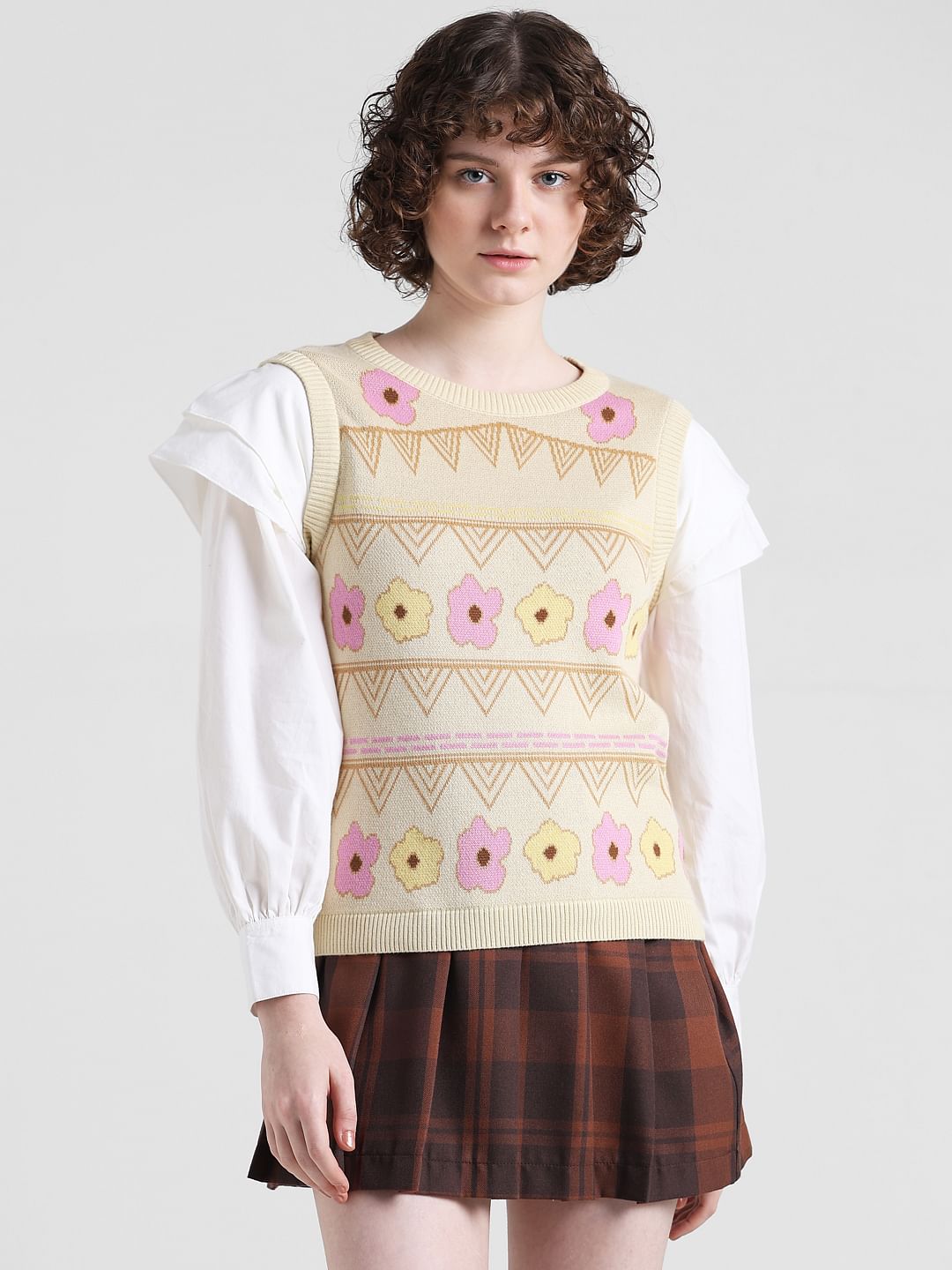 Beige Floral Print Pullover