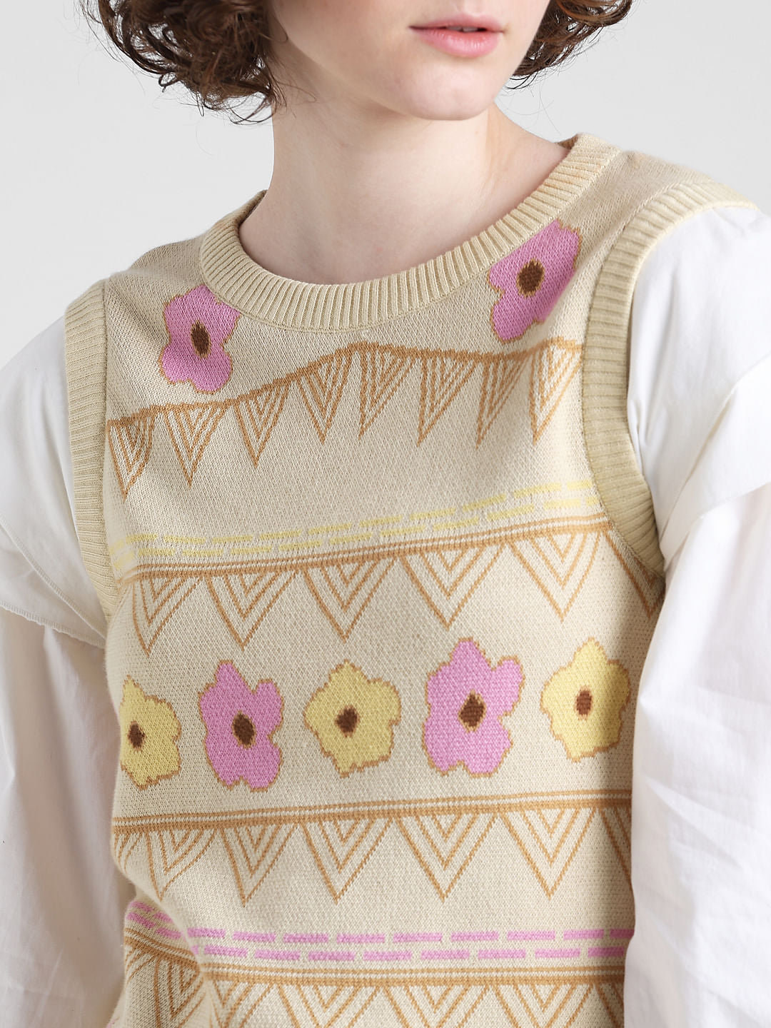 Beige Floral Print Pullover