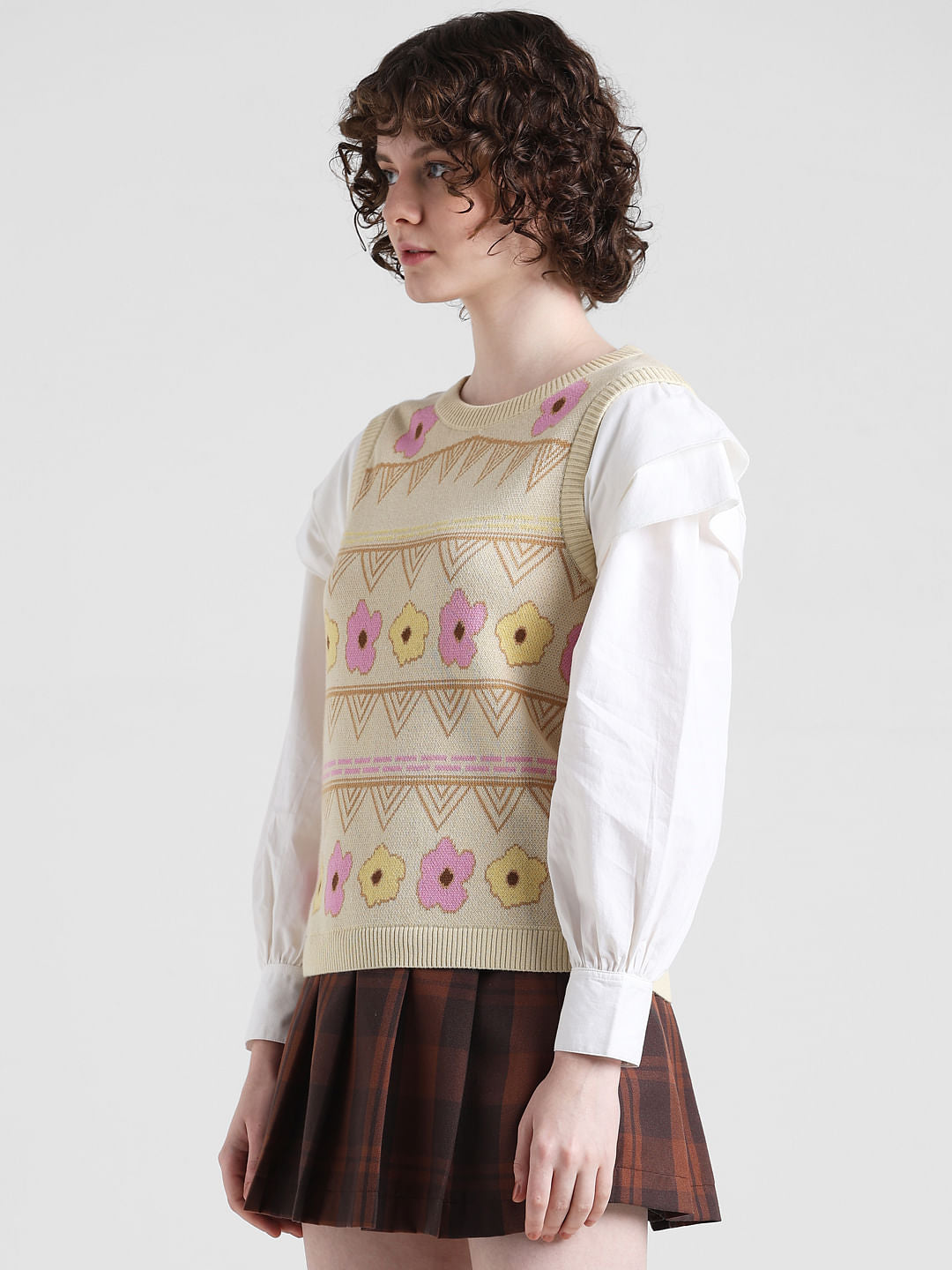 Beige Floral Print Pullover