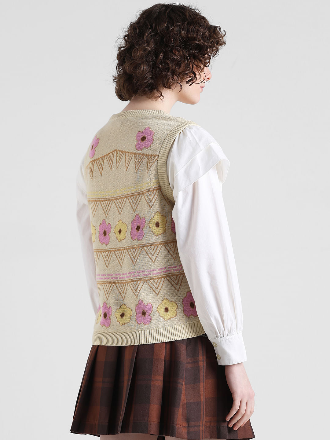 Beige Floral Print Pullover