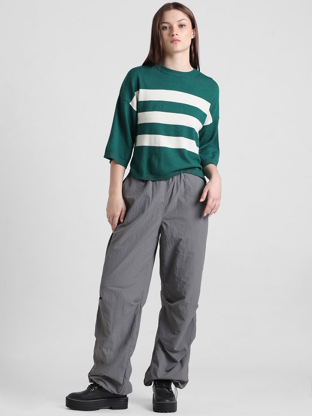 Green Striped Boxy Pullover