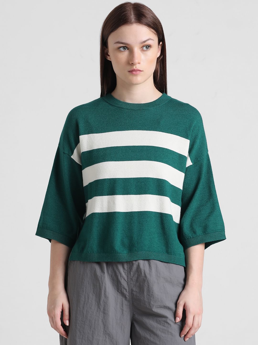 Green Striped Boxy Pullover