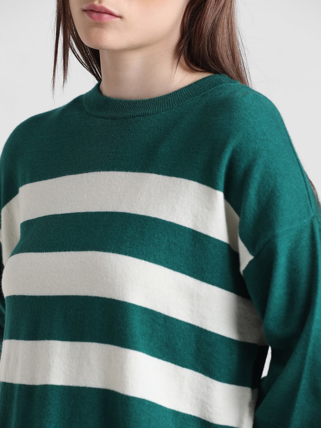 Green Striped Boxy Pullover