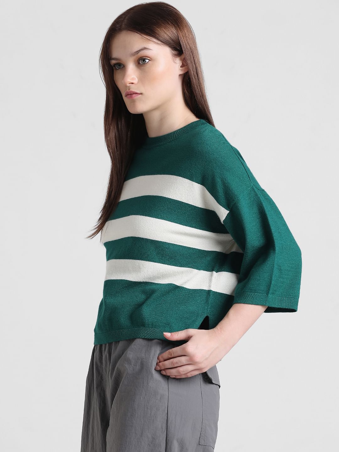 Green Striped Boxy Pullover