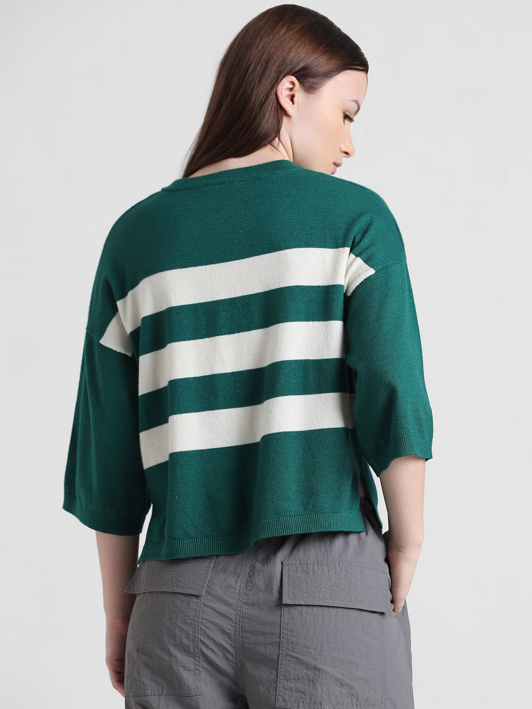 Green Striped Boxy Pullover