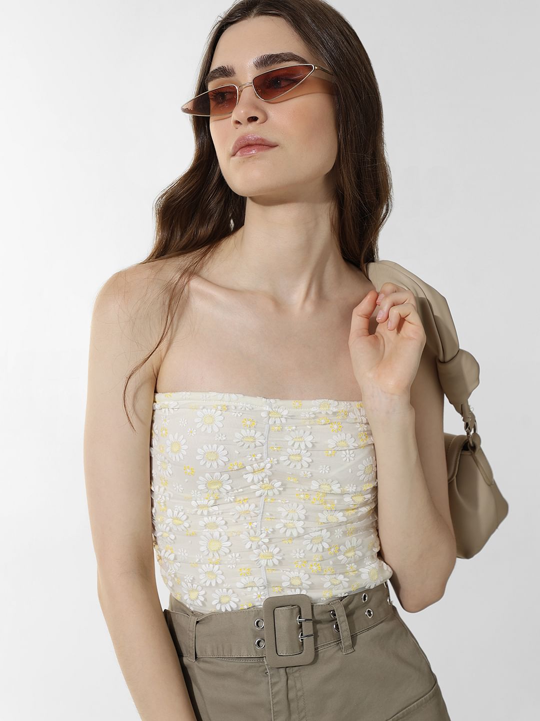 White Floral Mesh Tube Top