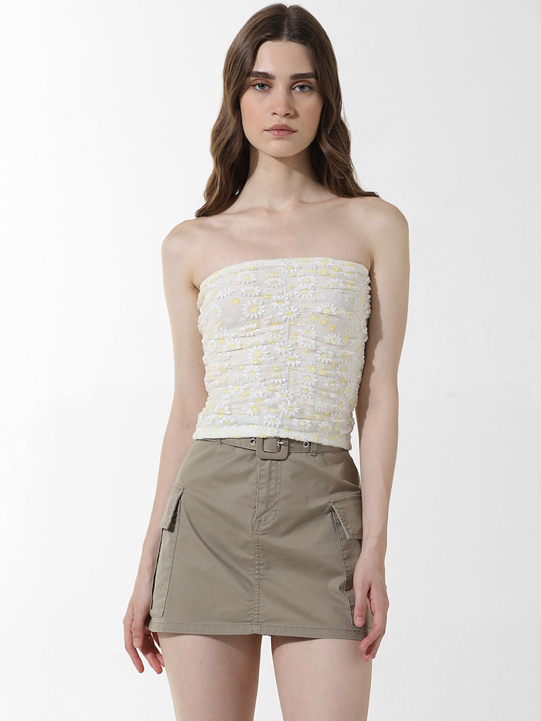 White Floral Mesh Tube Top