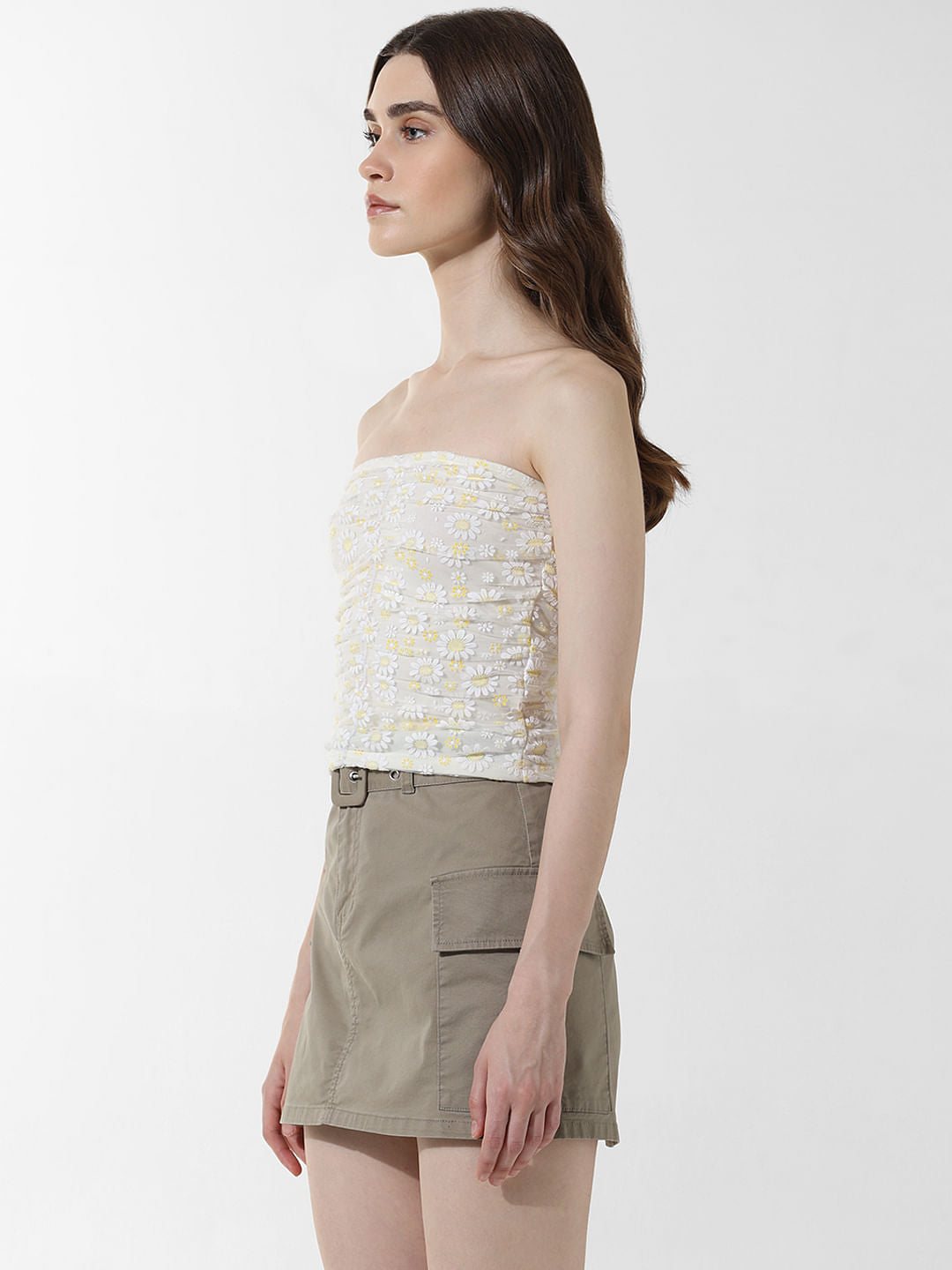 White Floral Mesh Tube Top