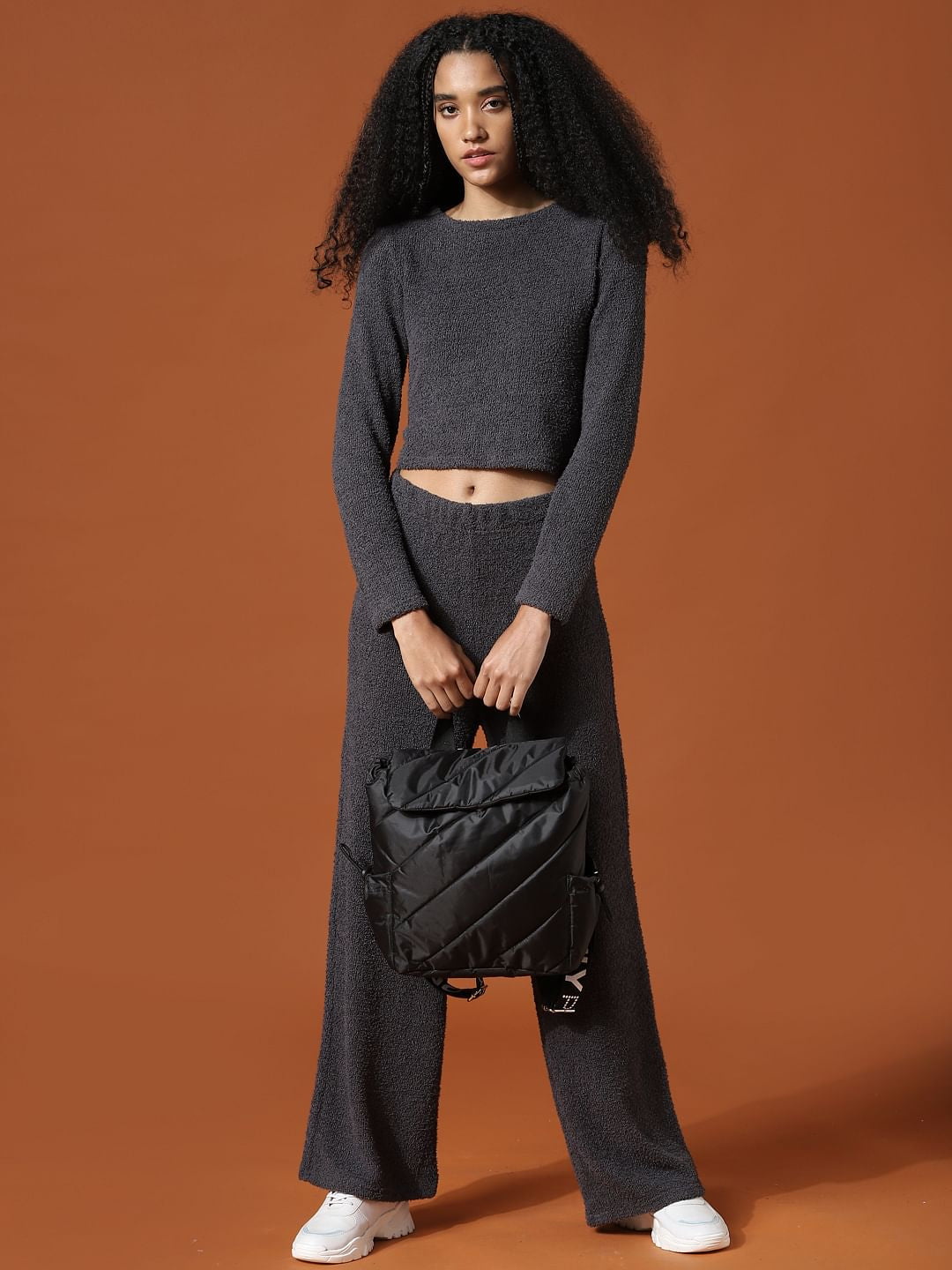 Play Dark Grey Teddy Crop Co-Ord Top