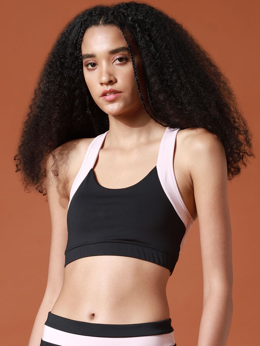 Black Colourblocked Sports Bra