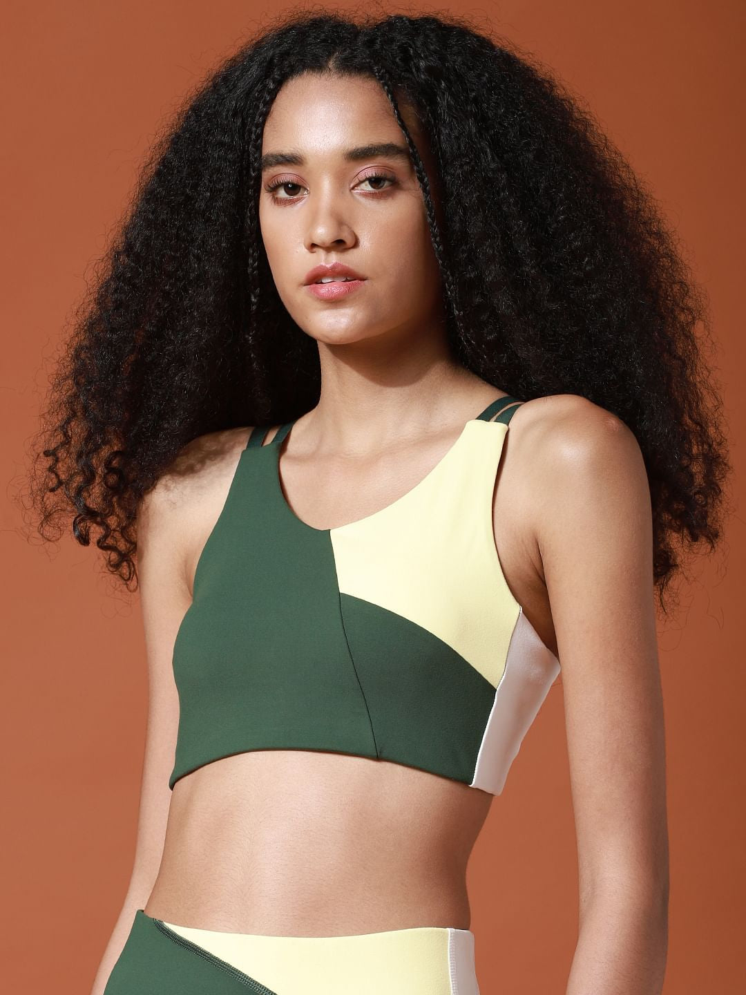 Green Colourblocked Co-Ord Sports Bra