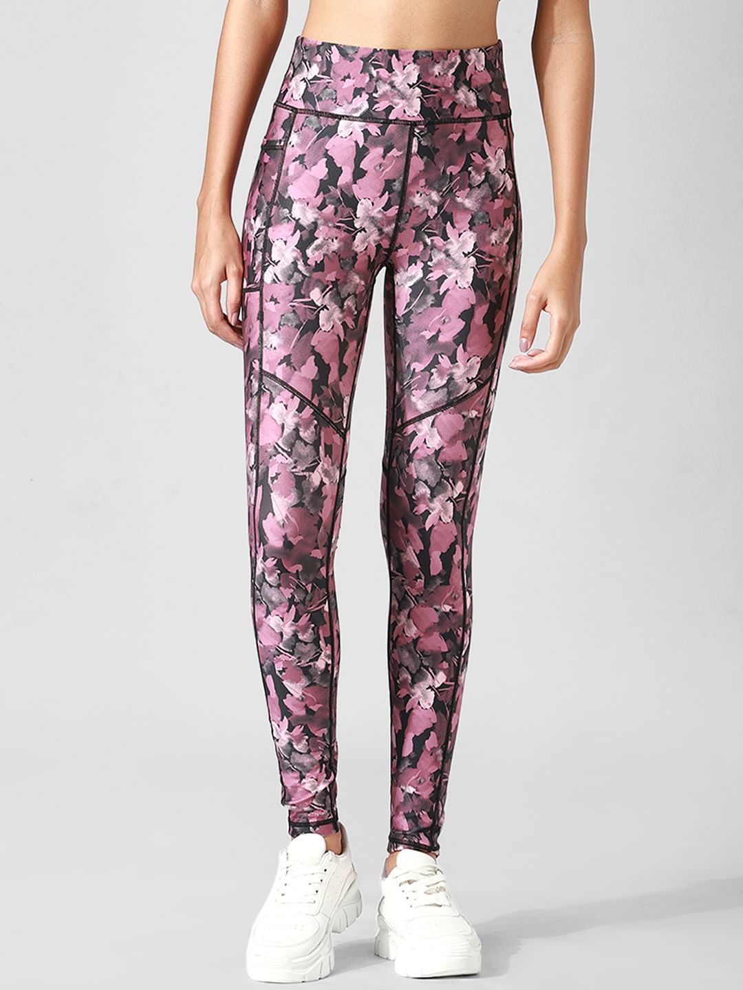 Black High Rise Floral Co-Ord Training Tights