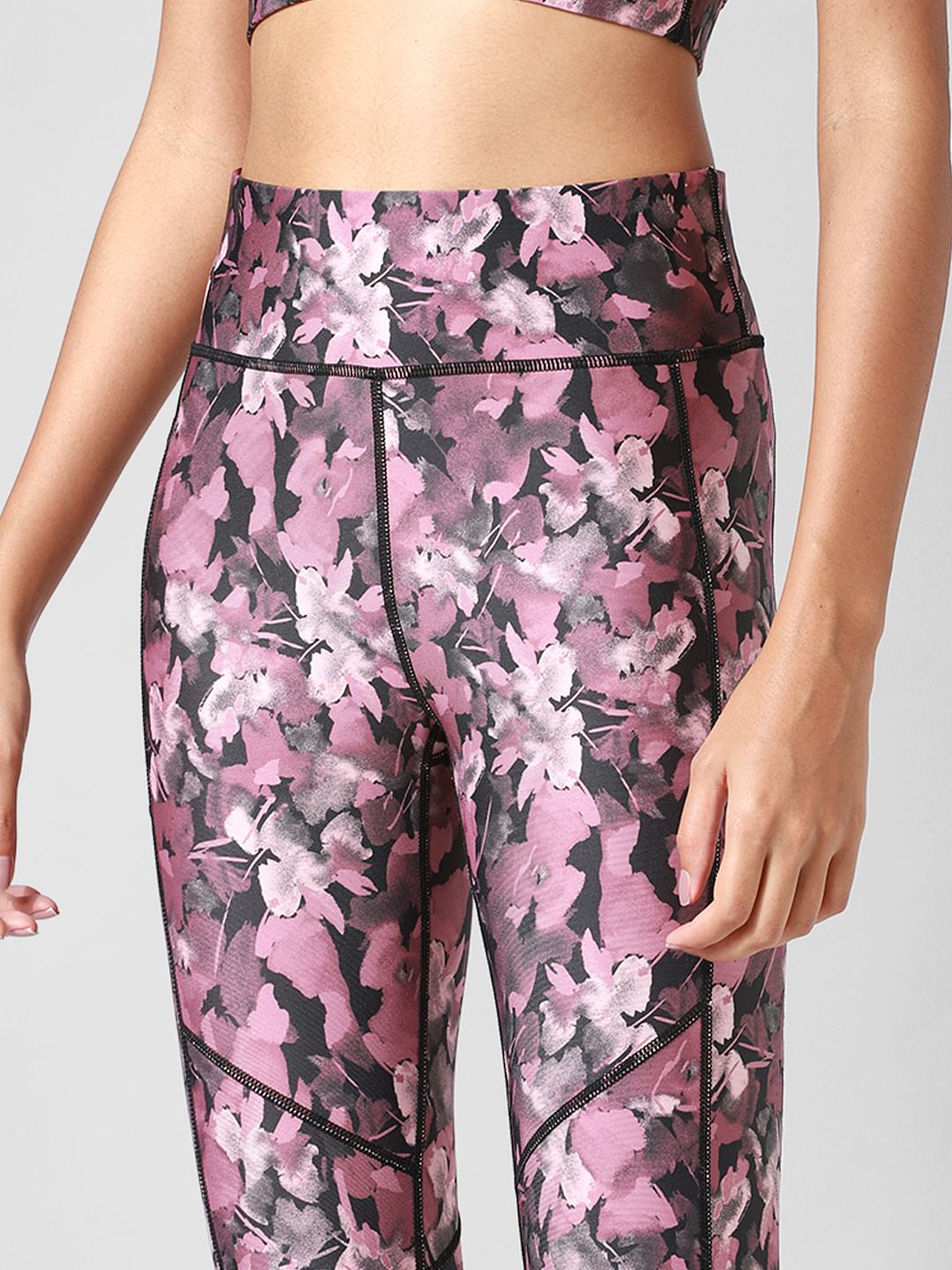 Black High Rise Floral Co-Ord Training Tights