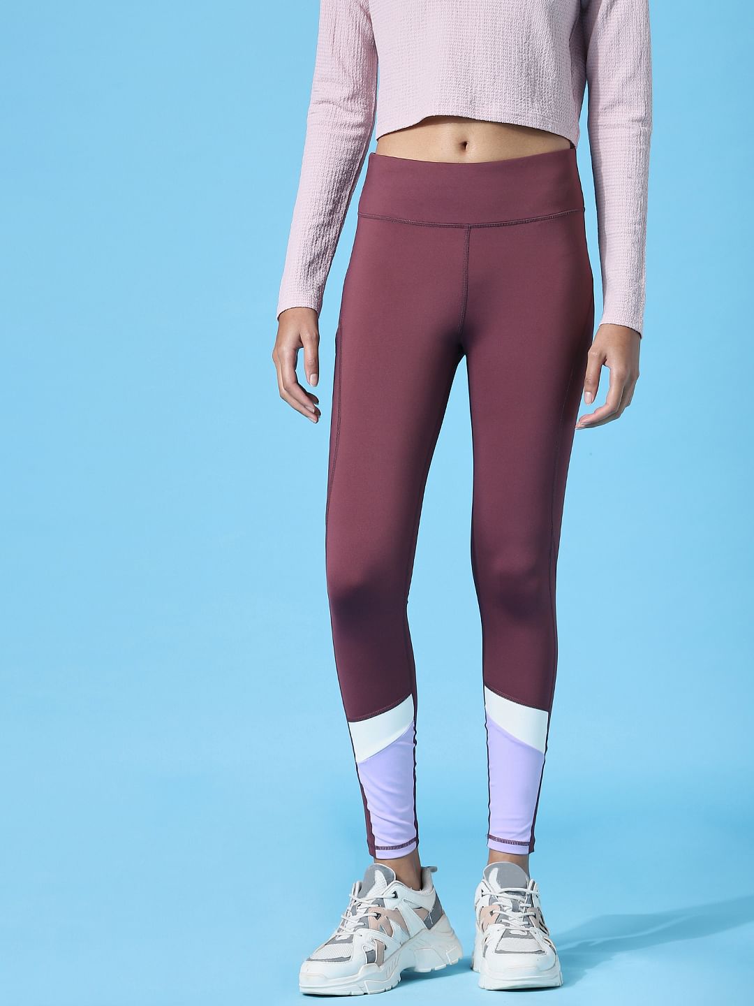 Play Purple High Rise Colourblocked Training Tights