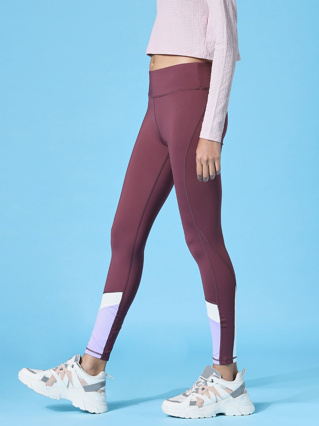 Play Purple High Rise Colourblocked Training Tights
