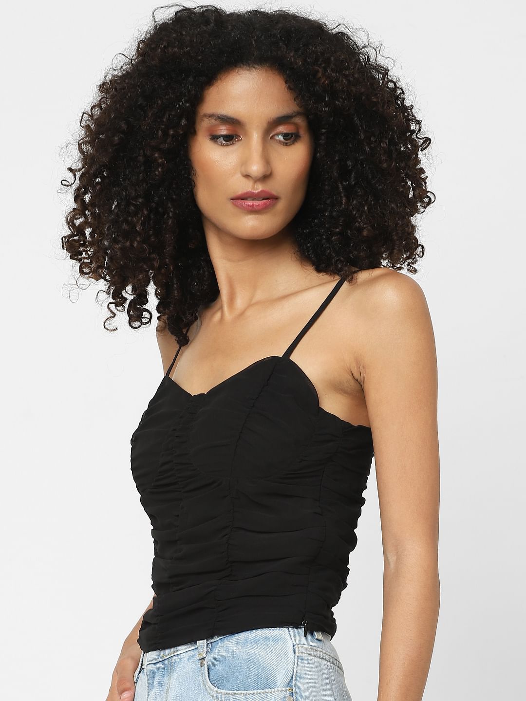 Black Ruched Strappy Top