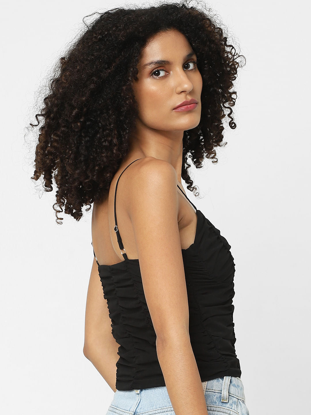 Black Ruched Strappy Top