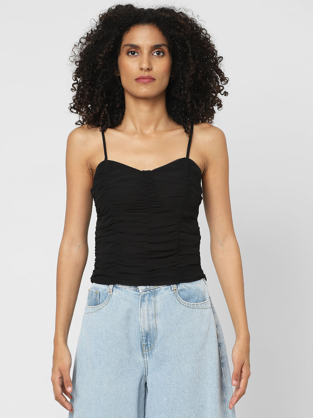 Black Ruched Strappy Top