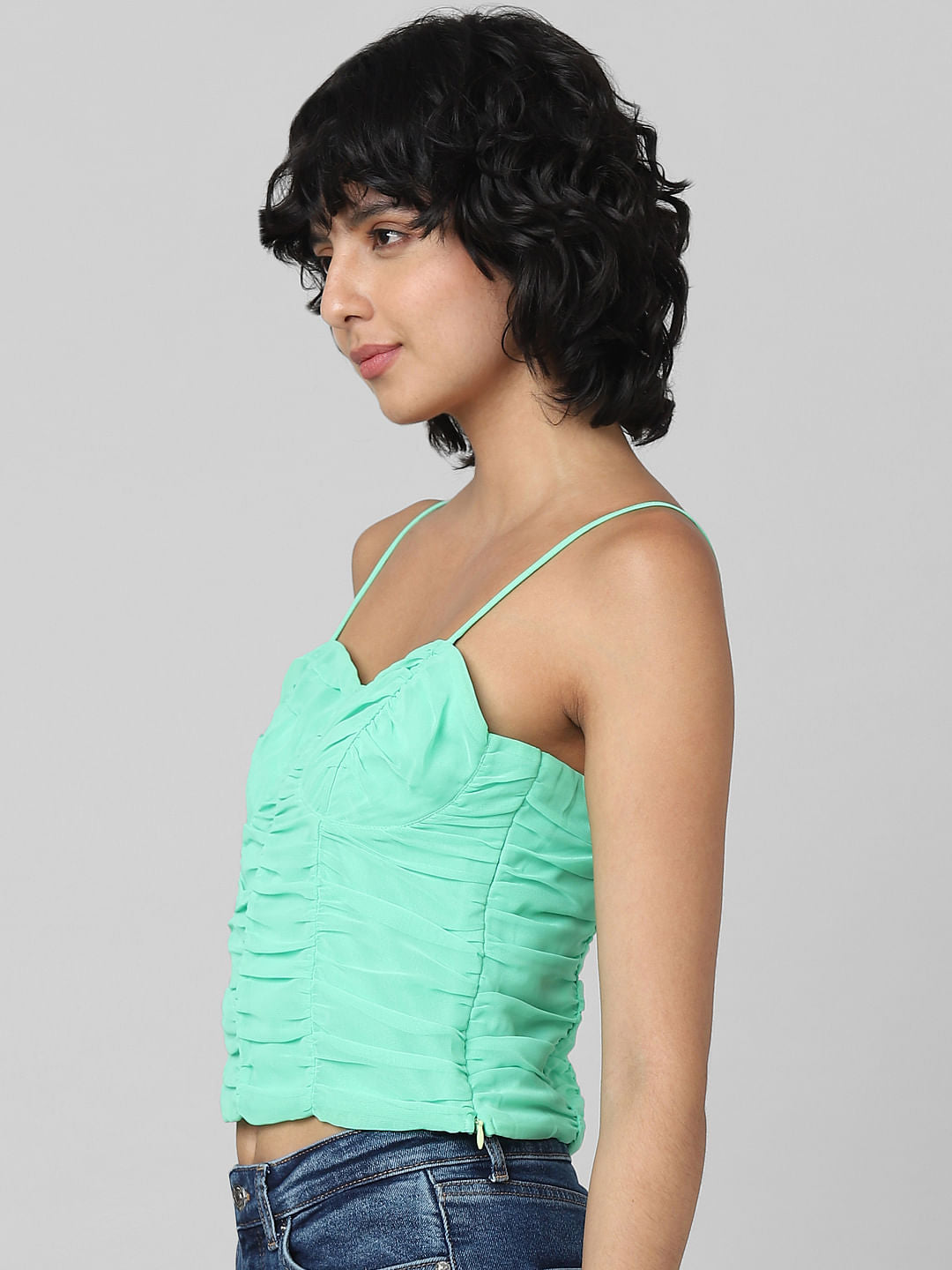 Green Ruched Strappy Top