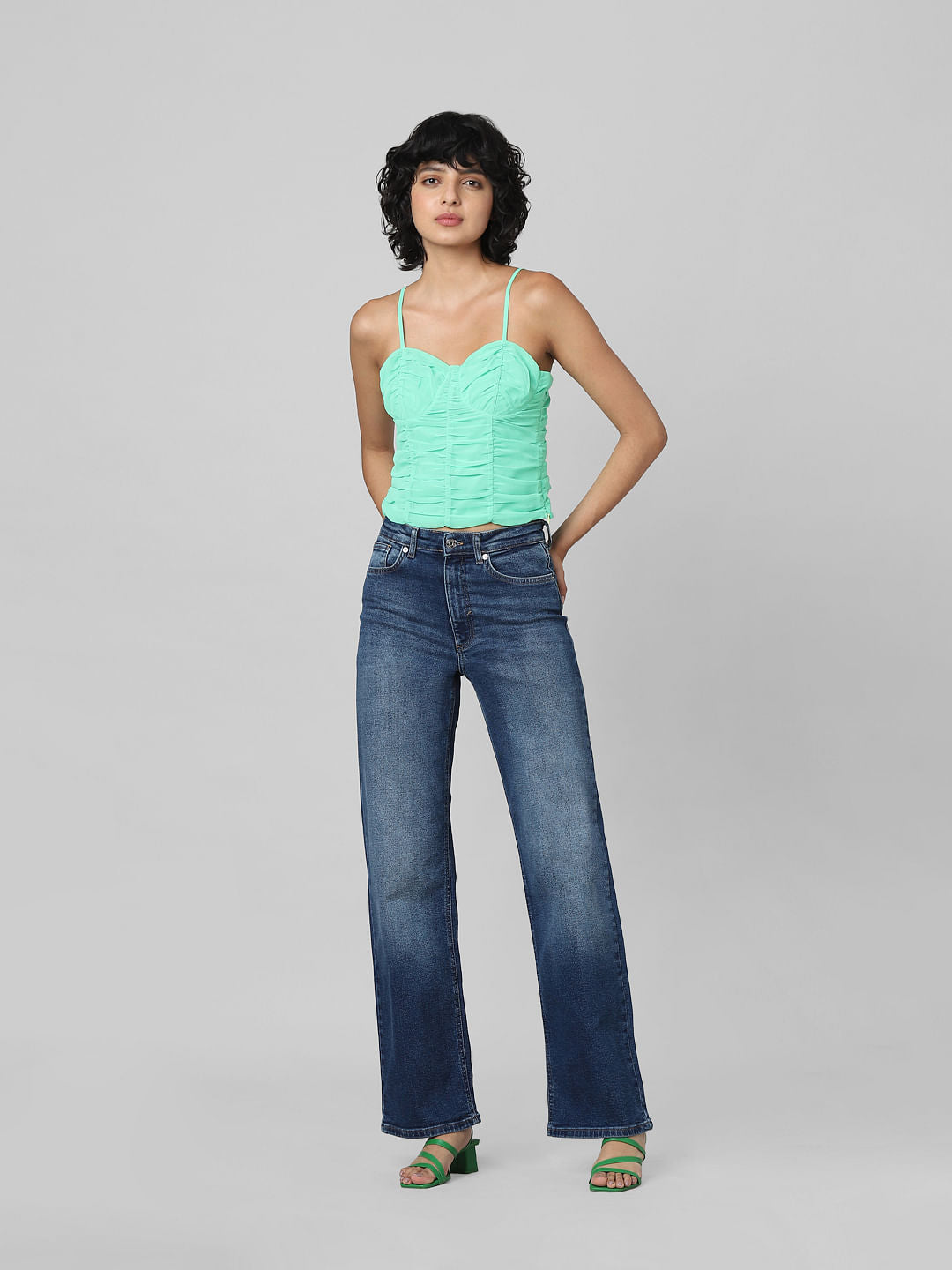 Green Ruched Strappy Top