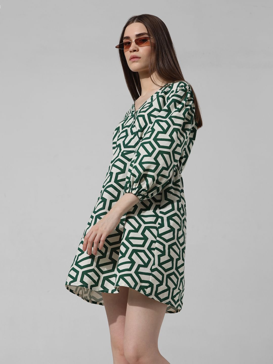 White Abstract Print Mini Dress
